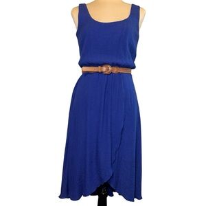 Luxology Asymmetrical Blue Cinched Waist Fit & Flare Hi-Low‎ Wrap Skirt Dress 6